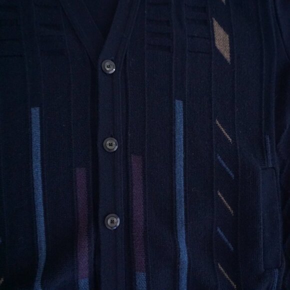 '90s Navy 3D Coogi Biggie Cosby Fine Knit 50% Wool button Up Cardigan Sweater L - Picture 6 of 9